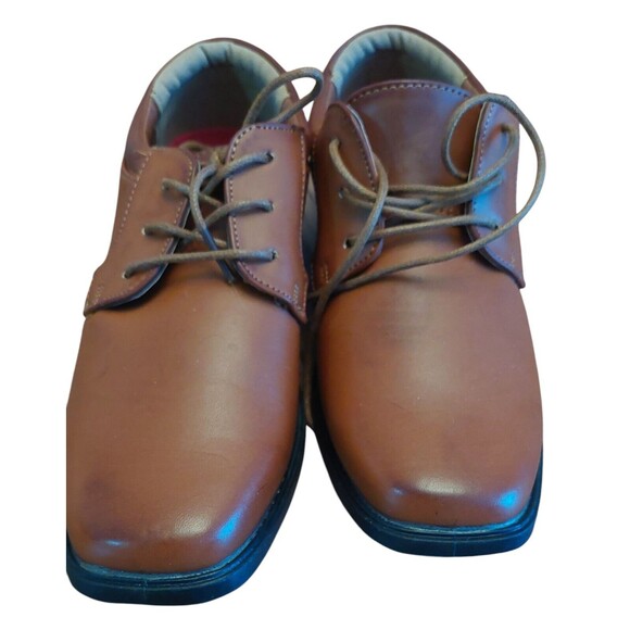Owsor Boys Dress Shoes Brown Square Toe Tie Sz 3 Church Wedding Gently Used - Picture 5 of 8